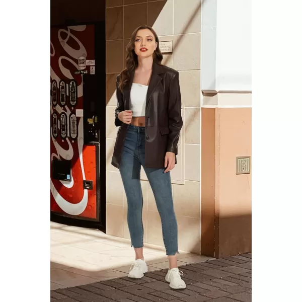 imageFahsyee Womens Faux Leather Blazer Jackets Motorcycle Oversized Moto Biker Coat Vegan Pleather FashionBrown