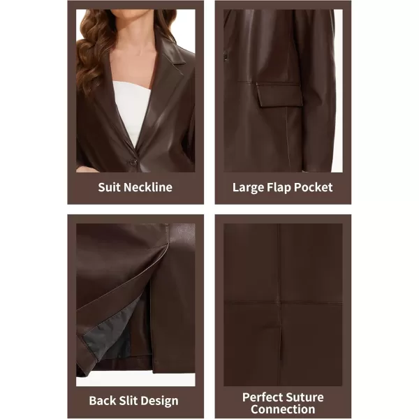 imageFahsyee Womens Faux Leather Blazer Jackets Motorcycle Oversized Moto Biker Coat Vegan Pleather FashionBrown