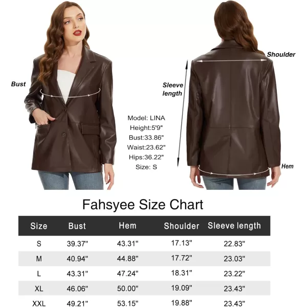 imageFahsyee Womens Faux Leather Blazer Jackets Motorcycle Oversized Moto Biker Coat Vegan Pleather FashionBrown