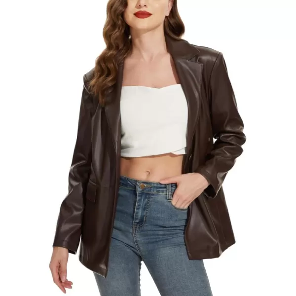 imageFahsyee Womens Faux Leather Blazer Jackets Motorcycle Oversized Moto Biker Coat Vegan Pleather FashionBrown
