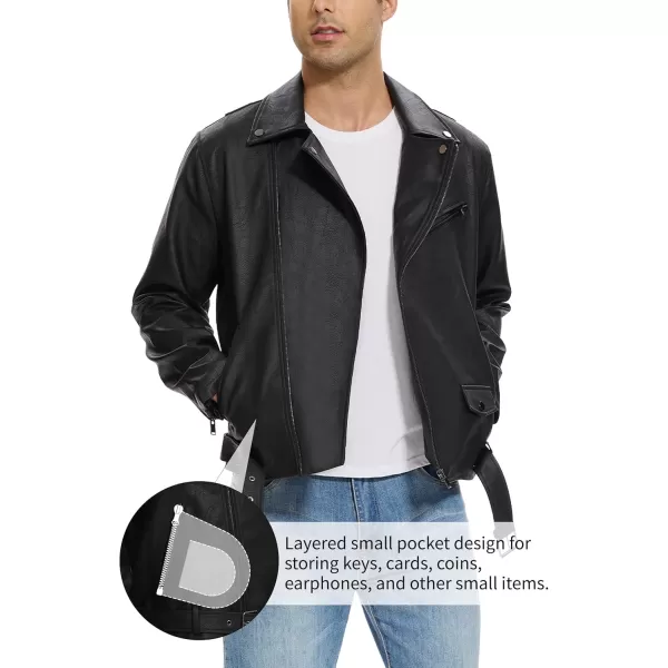 imageFahsyee Black Leather Jacket Men  Motorcycle Faux Leather Bomber Jackets Lightweight Casual Vintage Slim Fit Riding CoatBlackhy