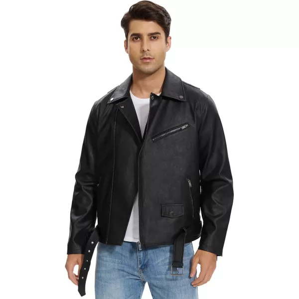 imageFahsyee Black Leather Jacket Men  Motorcycle Faux Leather Bomber Jackets Lightweight Casual Vintage Slim Fit Riding CoatBlackhy
