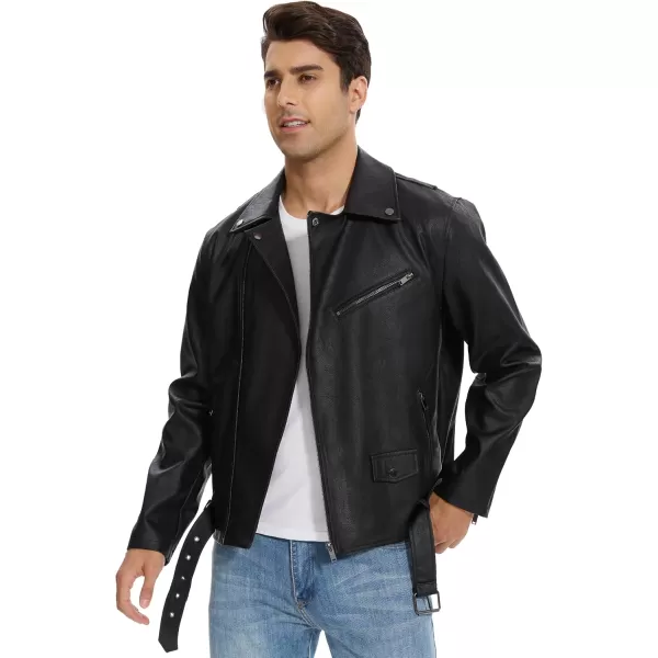 imageFahsyee Black Leather Jacket Men  Motorcycle Faux Leather Bomber Jackets Lightweight Casual Vintage Slim Fit Riding CoatBlackhy