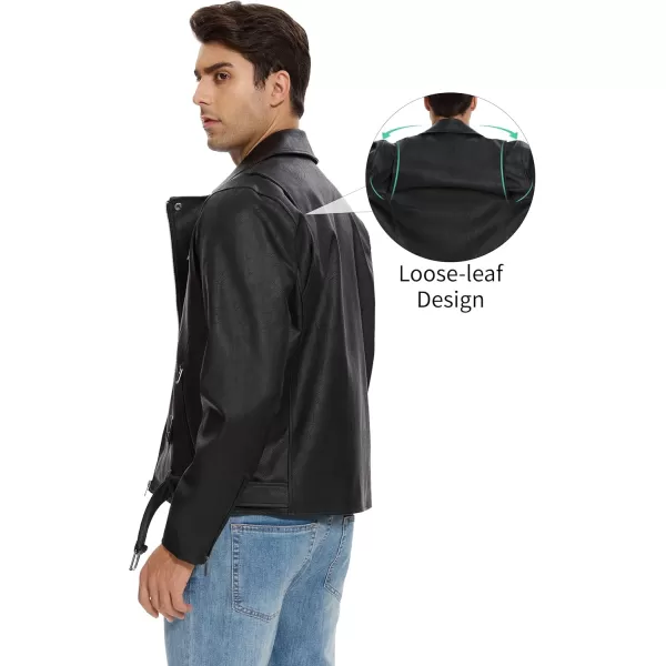 imageFahsyee Black Leather Jacket Men  Motorcycle Faux Leather Bomber Jackets Lightweight Casual Vintage Slim Fit Riding CoatBlackhy