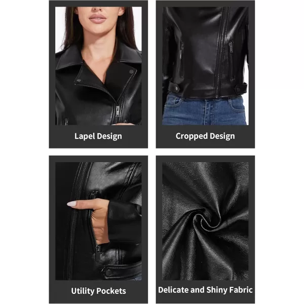 imageFahsyee Faux Leather Jacket Women  Cropped Motorcycle Biker Casual Blazer SXXLBlack