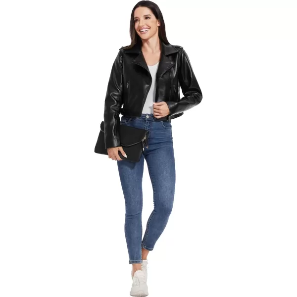 imageFahsyee Faux Leather Jacket Women  Cropped Motorcycle Biker Casual Blazer SXXLBlack