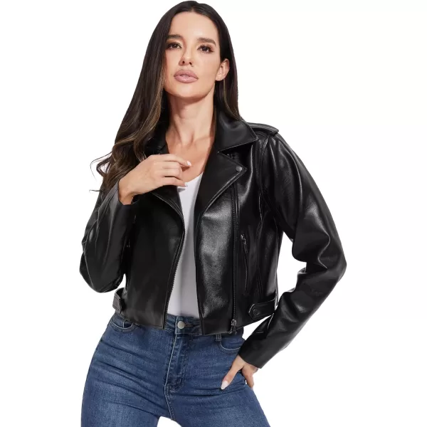 imageFahsyee Faux Leather Jacket Women  Cropped Motorcycle Biker Casual Blazer SXXLBlack