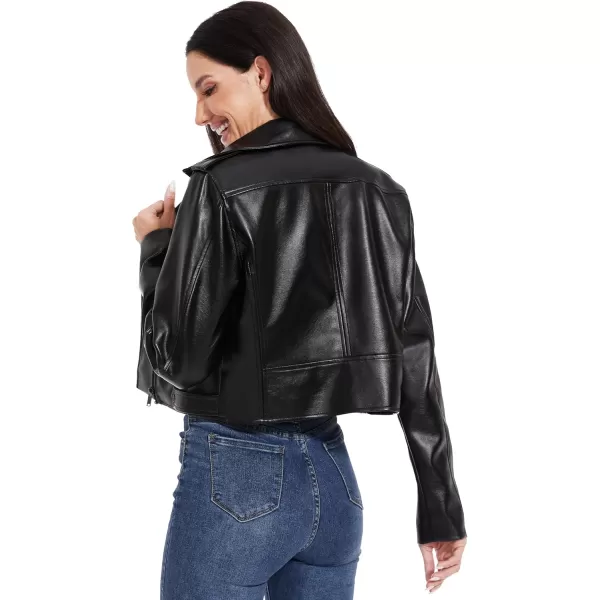 imageFahsyee Faux Leather Jacket Women  Cropped Motorcycle Biker Casual Blazer SXXLBlack