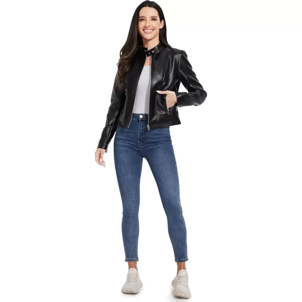 imageFahsyee Faux Leather Jacket Women  Cropped Motorcycle Biker Casual Blazer SXXLJet Black