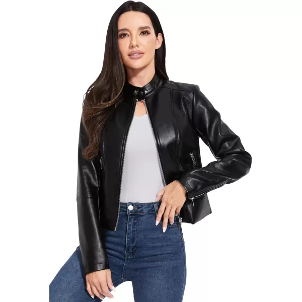 imageFahsyee Faux Leather Jacket Women  Cropped Motorcycle Biker Casual Blazer SXXLJet Black