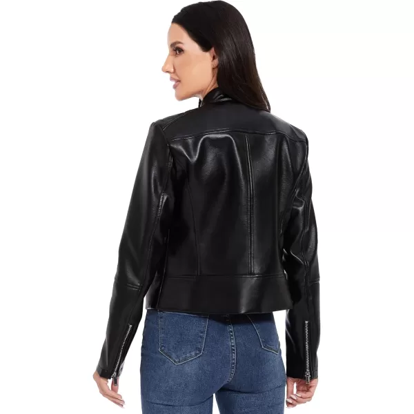 imageFahsyee Faux Leather Jacket Women  Cropped Motorcycle Biker Casual Blazer SXXLJet Black