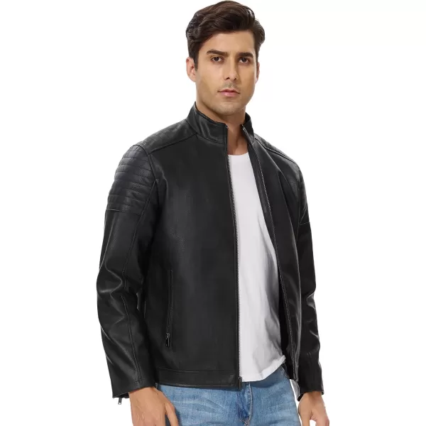 imageFahsyee Leather Motorcycle Jacket Men  Faux Black Leather Bomber Jackets Lightweight Casual Vintage Slim Fit Riding CoatBlacklw
