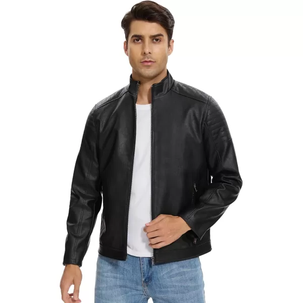 imageFahsyee Leather Motorcycle Jacket Men  Faux Black Leather Bomber Jackets Lightweight Casual Vintage Slim Fit Riding CoatBlacklw
