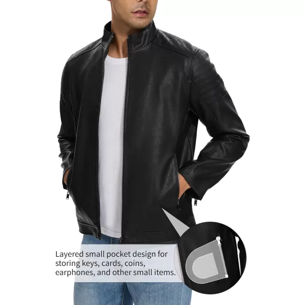 imageFahsyee Leather Motorcycle Jacket Men  Faux Black Leather Bomber Jackets Lightweight Casual Vintage Slim Fit Riding CoatBlacklw
