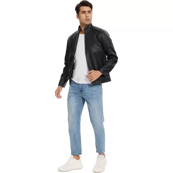 imageFahsyee Leather Motorcycle Jacket Men  Faux Black Leather Bomber Jackets Lightweight Casual Vintage Slim Fit Riding CoatBlacklw