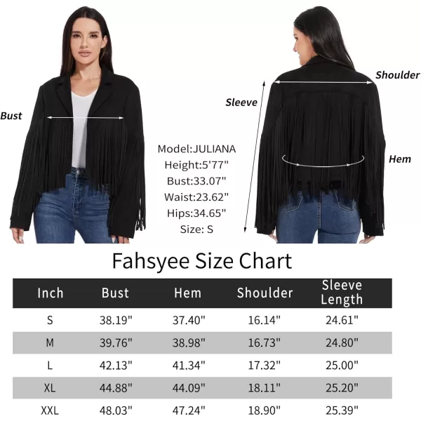 imageFahsyee Womens Fringe Leather Jackets  Suede Faux Motocycle Biker Cropped Coat Vegan Blazer Pleather Fashion Tassel SXXLBlack