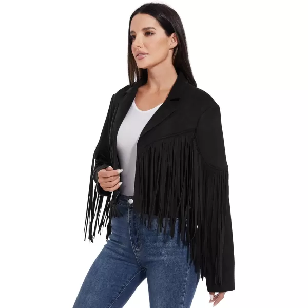 imageFahsyee Womens Fringe Leather Jackets  Suede Faux Motocycle Biker Cropped Coat Vegan Blazer Pleather Fashion Tassel SXXLBlack