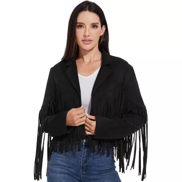 imageFahsyee Womens Fringe Leather Jackets  Suede Faux Motocycle Biker Cropped Coat Vegan Blazer Pleather Fashion Tassel SXXLBlack