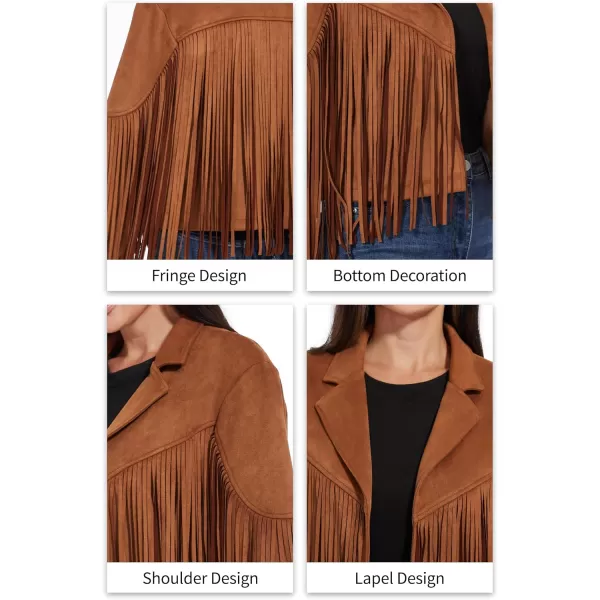 imageFahsyee Womens Fringe Leather Jackets  Suede Faux Motocycle Biker Cropped Coat Vegan Blazer Pleather Fashion Tassel SXXLBrown