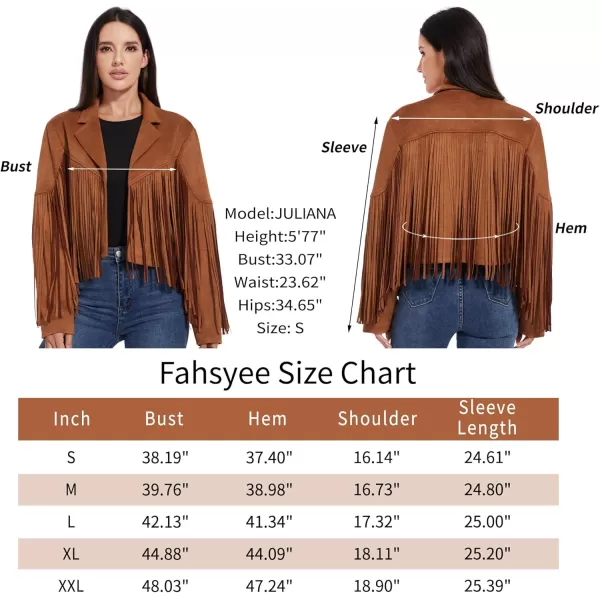imageFahsyee Womens Fringe Leather Jackets  Suede Faux Motocycle Biker Cropped Coat Vegan Blazer Pleather Fashion Tassel SXXLBrown