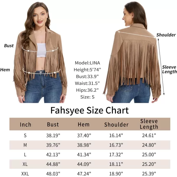 imageFahsyee Womens Fringe Leather Jackets  Suede Faux Motocycle Biker Cropped Coat Vegan Blazer Pleather Fashion Tassel SXXLCamel
