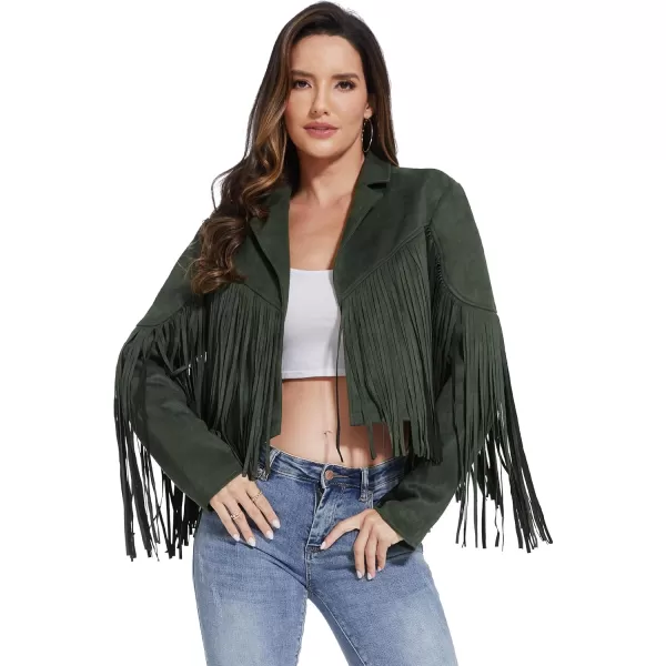 imageFahsyee Womens Fringe Leather Jackets  Suede Faux Motocycle Biker Cropped Coat Vegan Blazer Pleather Fashion Tassel SXXLGreen