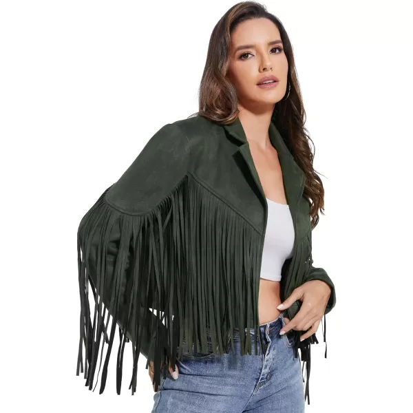 imageFahsyee Womens Fringe Leather Jackets  Suede Faux Motocycle Biker Cropped Coat Vegan Blazer Pleather Fashion Tassel SXXLGreen