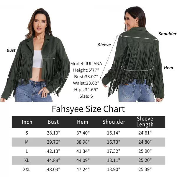 imageFahsyee Womens Fringe Leather Jackets  Suede Faux Motocycle Biker Cropped Coat Vegan Blazer Pleather Fashion Tassel SXXLGreen