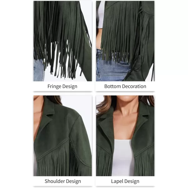 imageFahsyee Womens Fringe Leather Jackets  Suede Faux Motocycle Biker Cropped Coat Vegan Blazer Pleather Fashion Tassel SXXLGreen