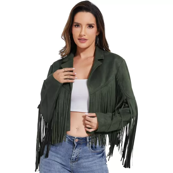 imageFahsyee Womens Fringe Leather Jackets  Suede Faux Motocycle Biker Cropped Coat Vegan Blazer Pleather Fashion Tassel SXXLGreen