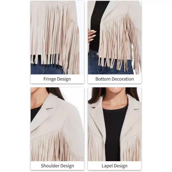 imageFahsyee Womens Fringe Leather Jackets  Suede Faux Motocycle Biker Cropped Coat Vegan Blazer Pleather Fashion Tassel SXXLWhite