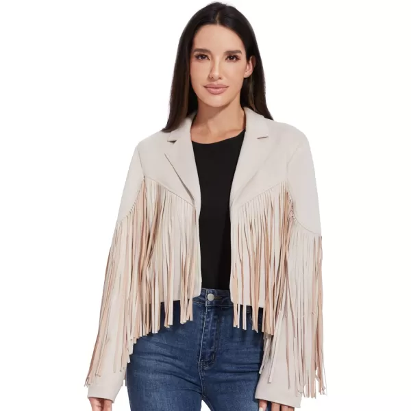 imageFahsyee Womens Fringe Leather Jackets  Suede Faux Motocycle Biker Cropped Coat Vegan Blazer Pleather Fashion Tassel SXXLWhite