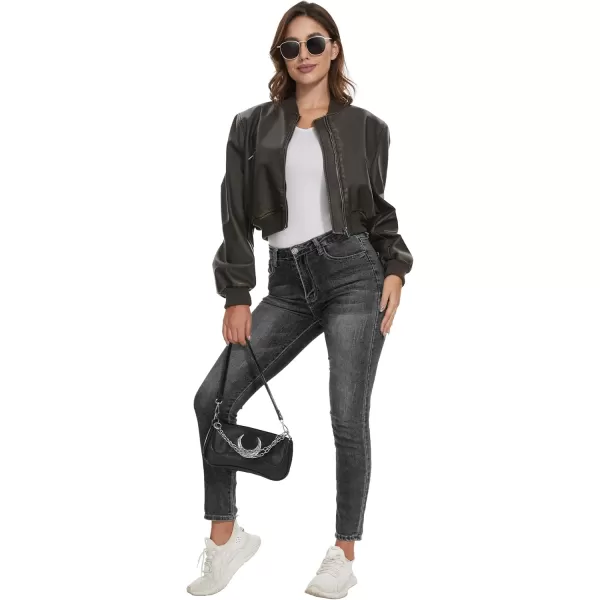 imageFahsyee Womens Leather Jackets Faux Motorcycle Biker Coat Short Lightweight VeganLwblack