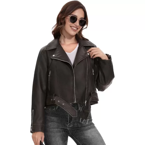 imageFahsyee Womens Leather Jackets Faux Motorcycle Biker Coat Short Lightweight VeganVmtsblack