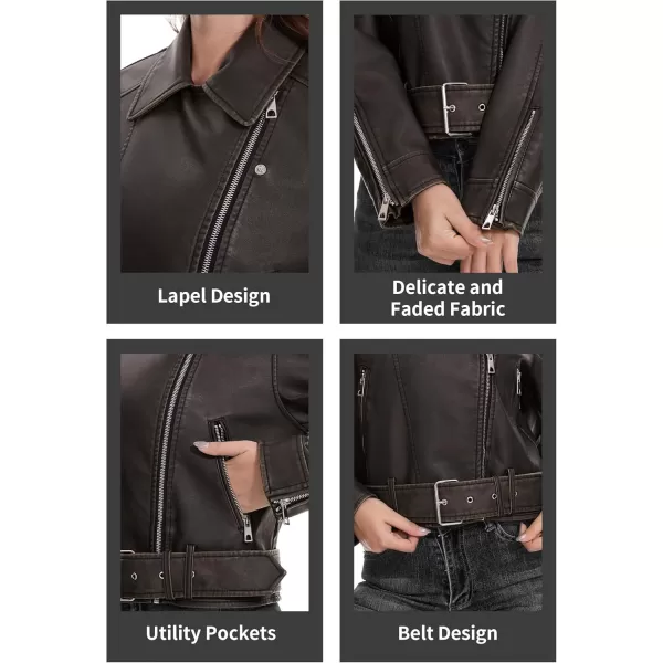 imageFahsyee Womens Leather Jackets Faux Motorcycle Biker Coat Short Lightweight VeganVmtsblack