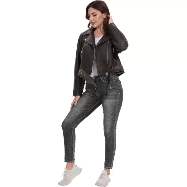 imageFahsyee Womens Leather Jackets Faux Motorcycle Biker Coat Short Lightweight VeganVmtsblack