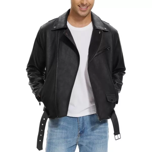 imageFahsyee Black Leather Jacket Men  Motorcycle Faux Leather Bomber Jackets Lightweight Casual Vintage Slim Fit Riding CoatBlackhy