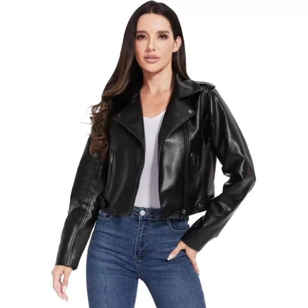 imageFahsyee Faux Leather Jacket Women  Cropped Motorcycle Biker Casual Blazer SXXLBlack