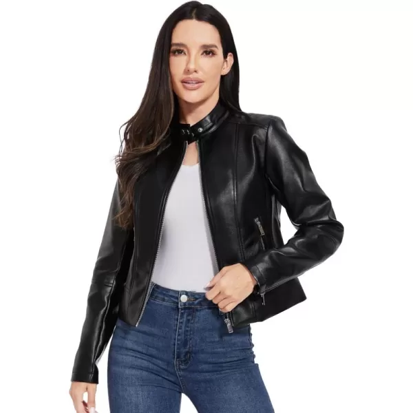 imageFahsyee Faux Leather Jacket Women  Cropped Motorcycle Biker Casual Blazer SXXLJet Black