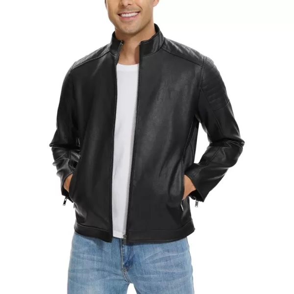 imageFahsyee Leather Motorcycle Jacket Men  Faux Black Leather Bomber Jackets Lightweight Casual Vintage Slim Fit Riding CoatBlacklw