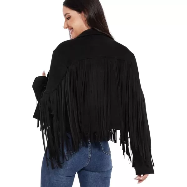 imageFahsyee Womens Fringe Leather Jackets  Suede Faux Motocycle Biker Cropped Coat Vegan Blazer Pleather Fashion Tassel SXXLBlack