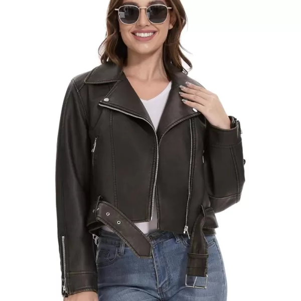 imageFahsyee Womens Leather Jackets Faux Motorcycle Biker Coat Short Lightweight VeganVmtsblack
