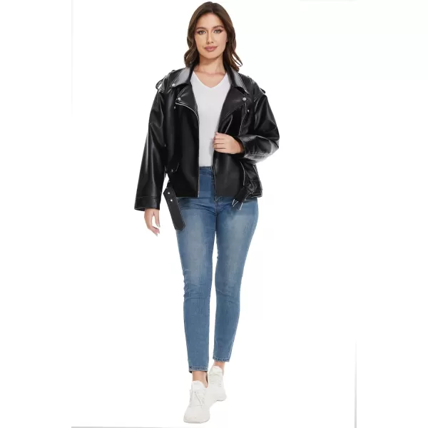 imageFahsyee Womens Leather Jackets Faux Motorcycle Biker Coat Short Lightweight VeganBlack