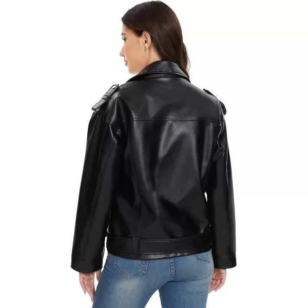 imageFahsyee Womens Leather Jackets Faux Motorcycle Biker Coat Short Lightweight VeganBlack