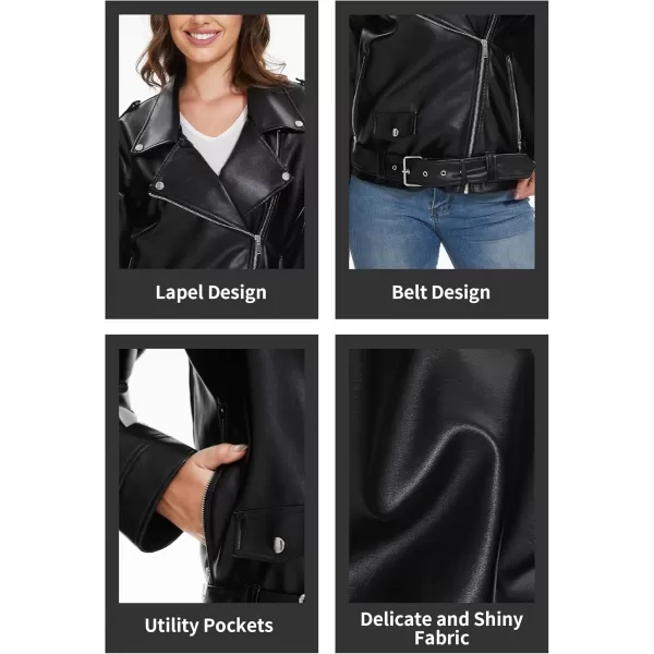 imageFahsyee Womens Leather Jackets Faux Motorcycle Biker Coat Short Lightweight VeganBlack