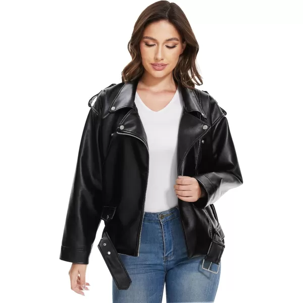 imageFahsyee Womens Leather Jackets Faux Motorcycle Biker Coat Short Lightweight VeganBlack