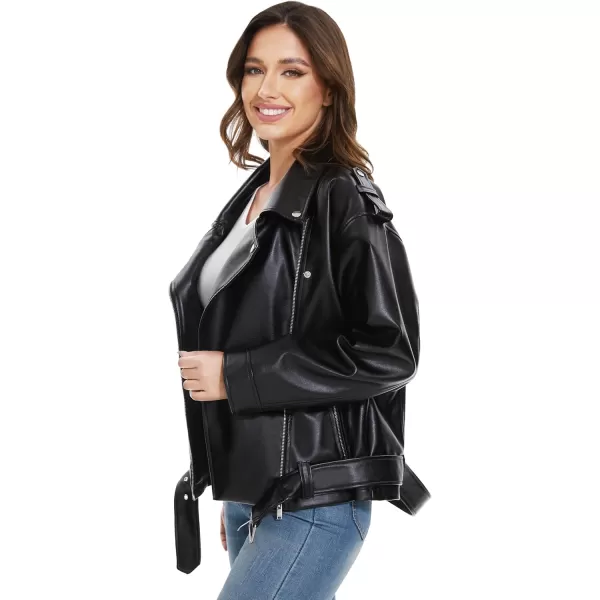 imageFahsyee Womens Leather Jackets Faux Motorcycle Biker Coat Short Lightweight VeganBlack