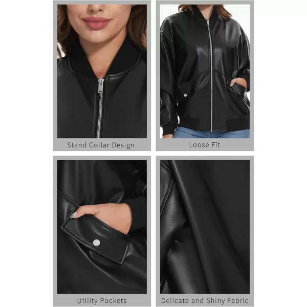 imageFahsyee Womens Leather Jackets Faux Motorcycle Biker Coat Short Lightweight VeganJet Black