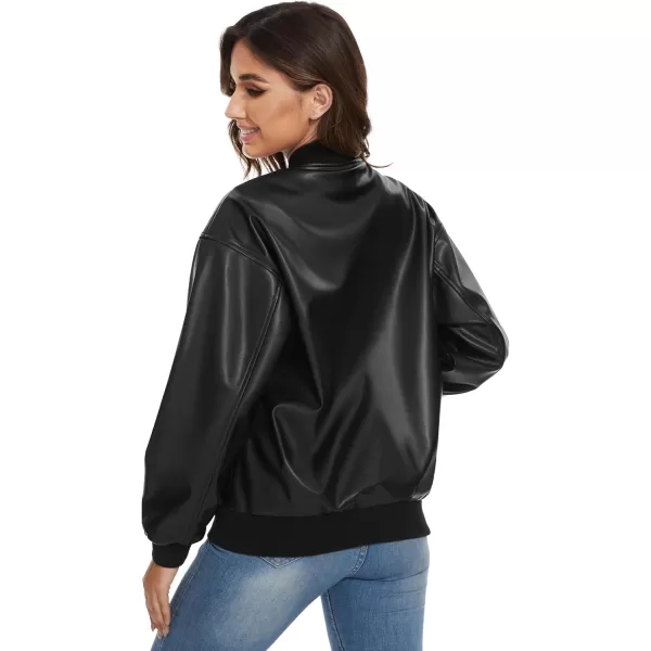 imageFahsyee Womens Leather Jackets Faux Motorcycle Biker Coat Short Lightweight VeganJet Black