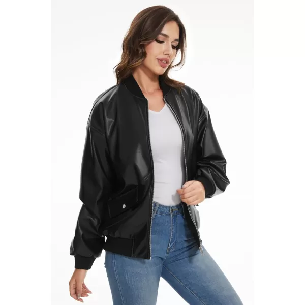 imageFahsyee Womens Leather Jackets Faux Motorcycle Biker Coat Short Lightweight VeganJet Black